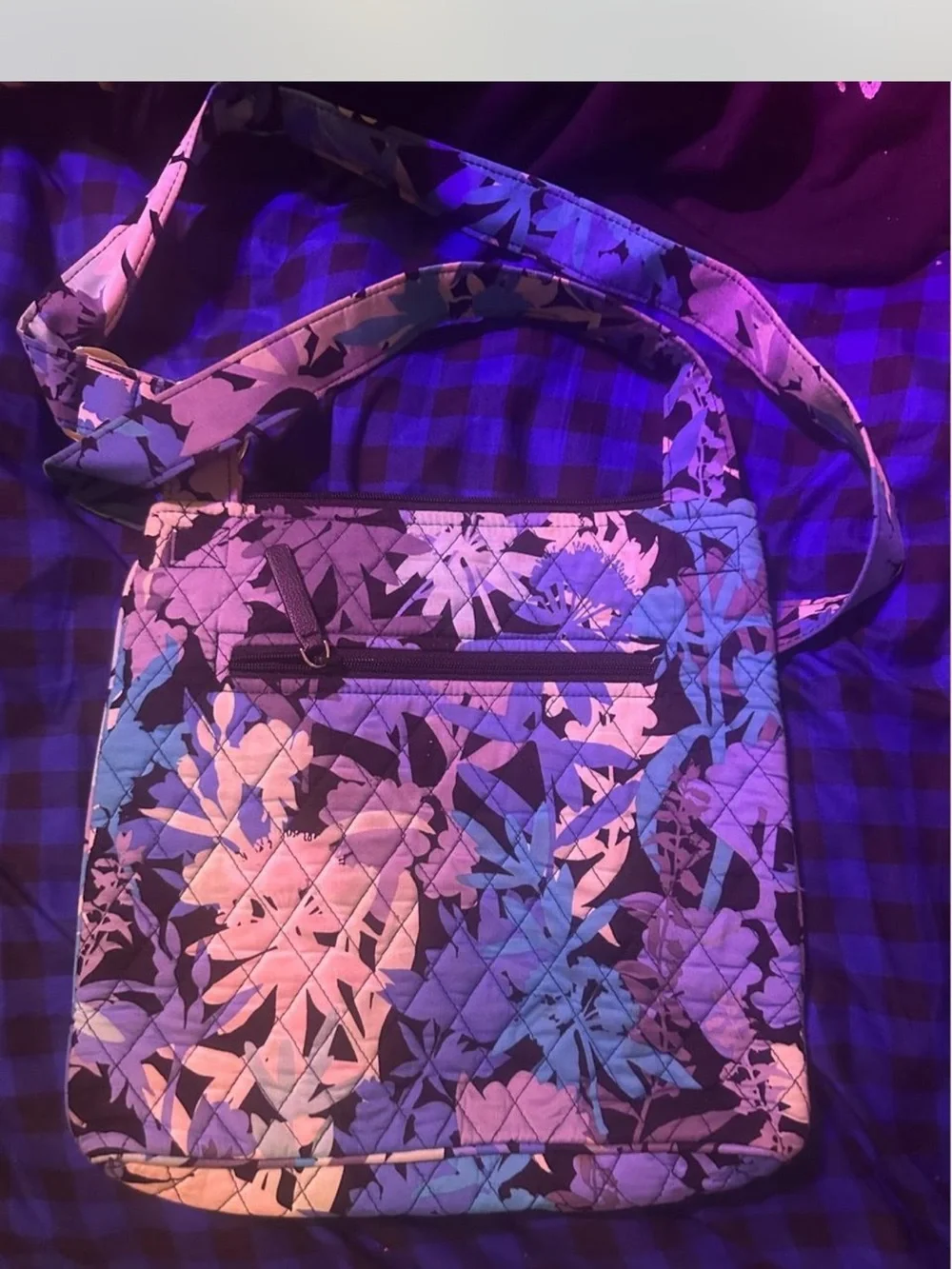 Vera Bradley Quilted Floral Crossbody in Teal, Black & Cream